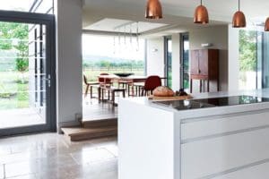 Scenic kitchen and dining room with a view