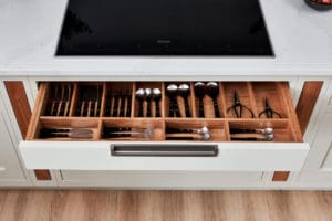 Close up of bespoke kitchen drawers