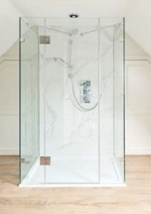 Honed Carrara marble shower