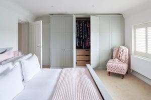 Master bedroom spray-painted wardrobe doors
